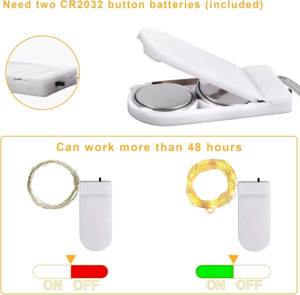 AOUVT Lot de 15 Guirlande Lumineuse à Piles, Guirlande lumineuse 2m 20 LEDs, Mini guirlandes LED étanches, Pour Bouteilles, Décoration de Meubles, Mariages, Noël - Blanc Chaud