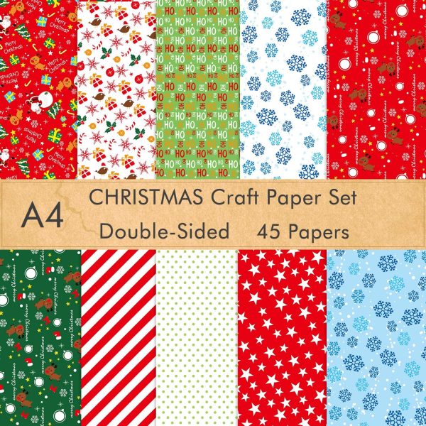 FEPITO 30 feuilles de papier à motif de Noël, papier décoratif A4 pour la fabrication de cartes de décoration de scrapbooking, 10 modèles