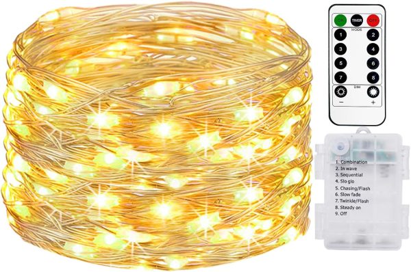 litogo Guirlande Lumineuse a Pile 5M 50LED, [Lot de 1] Guirlande Led à Pile avec Télécommande, Étanche 8 Modes Guirlandes Lumineuse Intérieur Extérieur pour Décor Noël Mariage...