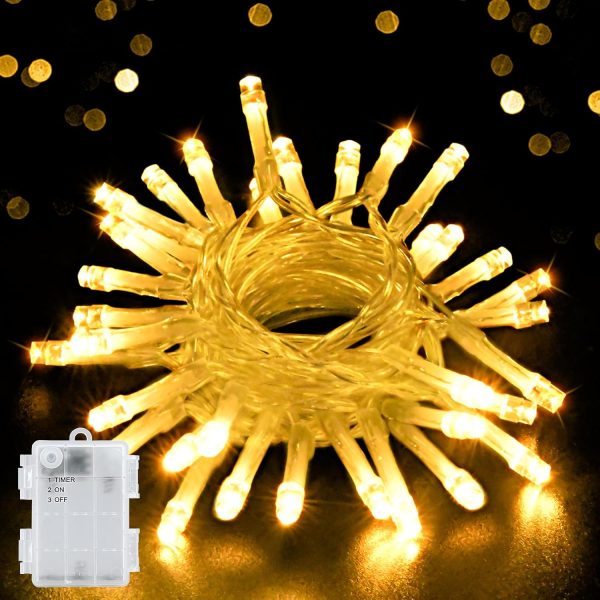 Nouvelles guirlandes lumineuses à piles LED, 3M/9,8Ft 30LED IP65 boîtier de batterie étanche avec minuterie, décoration pour Noël, jardin, pièce extérieure/intérieure (blanc chaud)