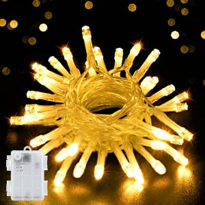 Nouvelles guirlandes lumineuses à piles LED, 3M/9,8Ft 30LED IP65 boîtier de batterie étanche avec minuterie, décoration pour Noël, jardin, pièce extérieure/intérieure (blanc chaud)