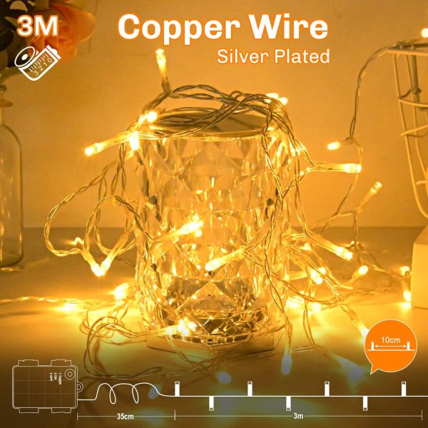 Nouvelles guirlandes lumineuses à piles LED, 3M/9,8Ft 30LED IP65 boîtier de batterie étanche avec minuterie, décoration pour Noël, jardin, pièce extérieure/intérieure (blanc chaud)
