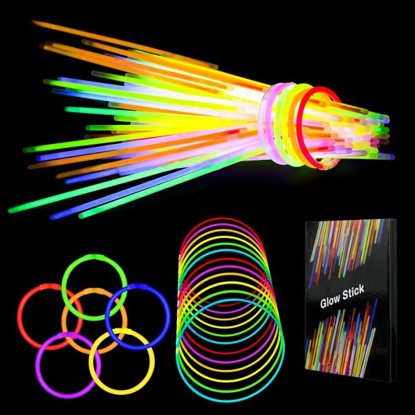 Prtoworior 100 Bracelet Fluorescent Lumineux - 7 Mix Couleurs Bâtons Lumineux&100 Connecteurs Bracelets Fluo Lumineux pour Enfants Adultes Decoration Nouvel an Noël Accessoire