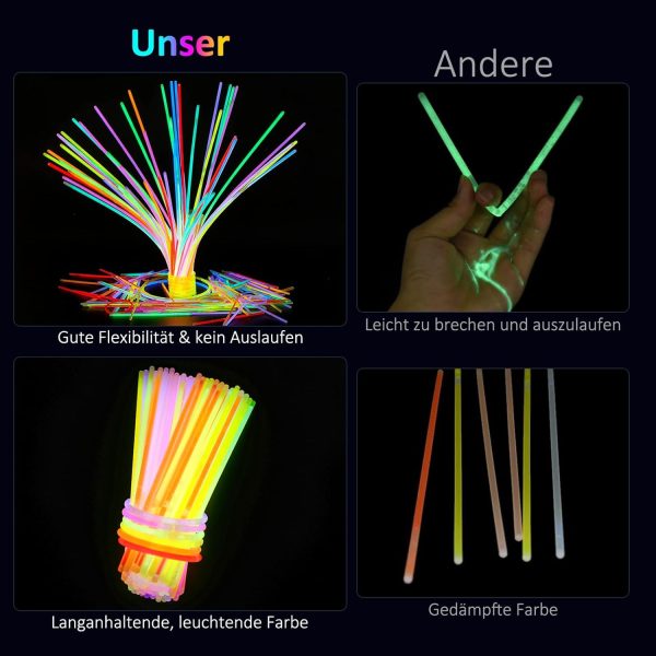 Prtoworior 100 Bracelet Fluorescent Lumineux - 7 Mix Couleurs Bâtons Lumineux&100 Connecteurs Bracelets Fluo Lumineux pour Enfants Adultes Decoration Nouvel an Noël Accessoire