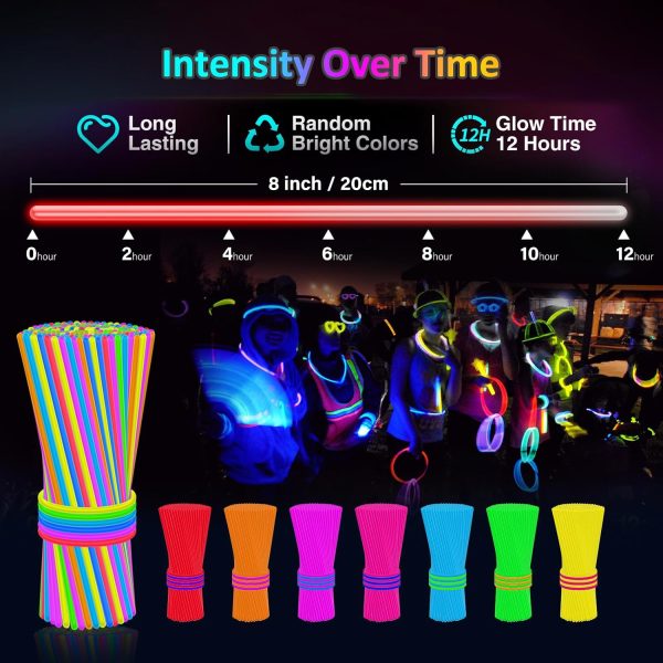 Prtoworior 100 Bracelet Fluorescent Lumineux - 7 Mix Couleurs Bâtons Lumineux&100 Connecteurs Bracelets Fluo Lumineux pour Enfants Adultes Decoration Nouvel an Noël Accessoire
