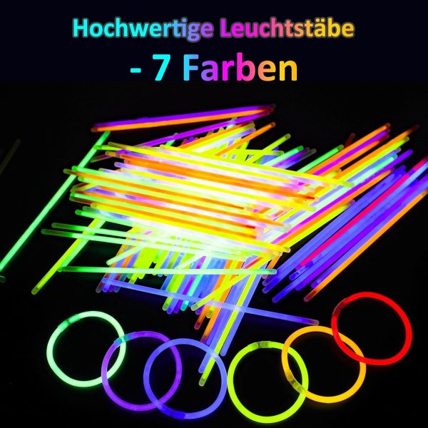 Prtoworior 100 Bracelet Fluorescent Lumineux - 7 Mix Couleurs Bâtons Lumineux&100 Connecteurs Bracelets Fluo Lumineux pour Enfants Adultes Decoration Nouvel an Noël Accessoire