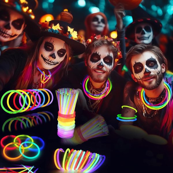 Prtoworior 100 Bracelet Fluorescent Lumineux - 7 Mix Couleurs Bâtons Lumineux&100 Connecteurs Bracelets Fluo Lumineux pour Enfants Adultes Decoration Nouvel an Noël Accessoire