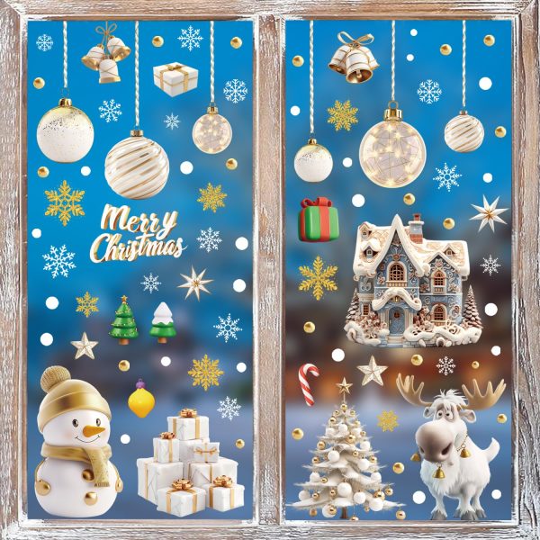 110 x Christmas Window Stickers Large Reusable Christmas Window Stickers White Decoration Christmas Window Stickers Reusable Christmas Decoration Window Electrostatic PVC Sticker