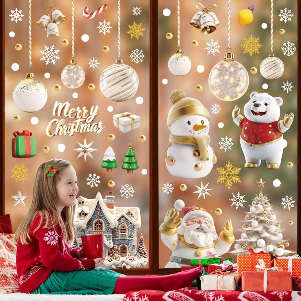 110 x Christmas Window Stickers Large Reusable Christmas Window Stickers White Decoration Christmas Window Stickers Reusable Christmas Decoration Window Electrostatic PVC Sticker