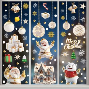 110 x Christmas Window Stickers Large Reusable Christmas Window Stickers White Decoration Christmas Window Stickers Reusable Christmas Decoration Window Electrostatic PVC Sticker