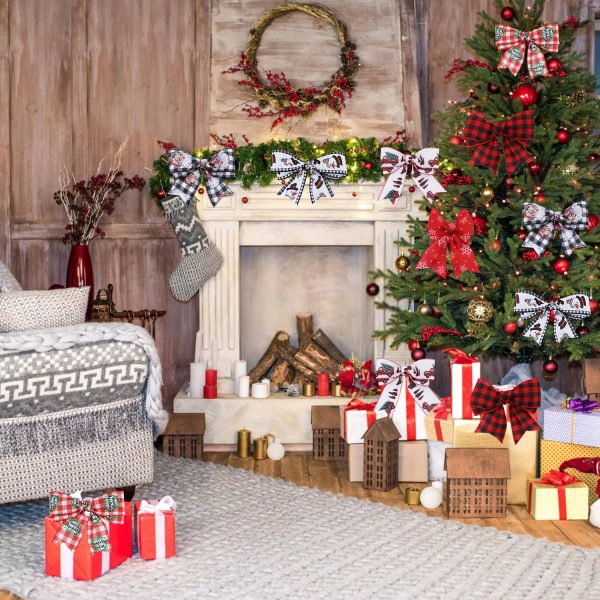 6 Rouleaux/9m Ruban de Noël Filaire, 6,4cm Ruban d'Emballage Cadeau Flocon de Neige Père Noël Plaid Bonhomme de Neige Couronne Ruban Cadeau Noël pour Travaux Manuels (6 Styles)