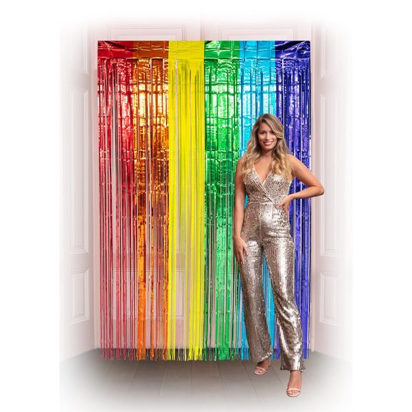 Boland 44763 - Rideau de film plastique arc-en-ciel 200 x 100 cm, décoration de fête pour festival, carnaval ou anniversaire, décoration, rideau de lamelles
