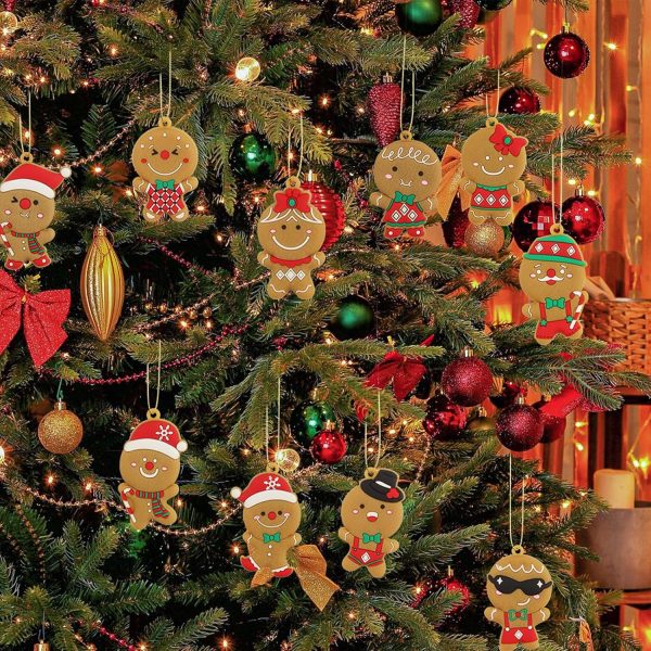 Coicok 12 Pièces Bonhomme Pain d'Epice, Ornements et Décorations pour Sapin de Noël, avec Cordes, pour Cadeaux