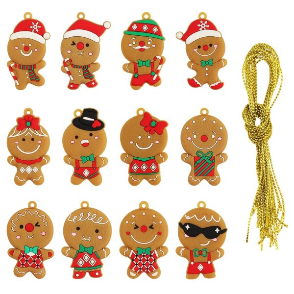 Coicok 12 Pièces Bonhomme Pain d'Epice, Ornements et Décorations pour Sapin de Noël, avec Cordes, pour Cadeaux