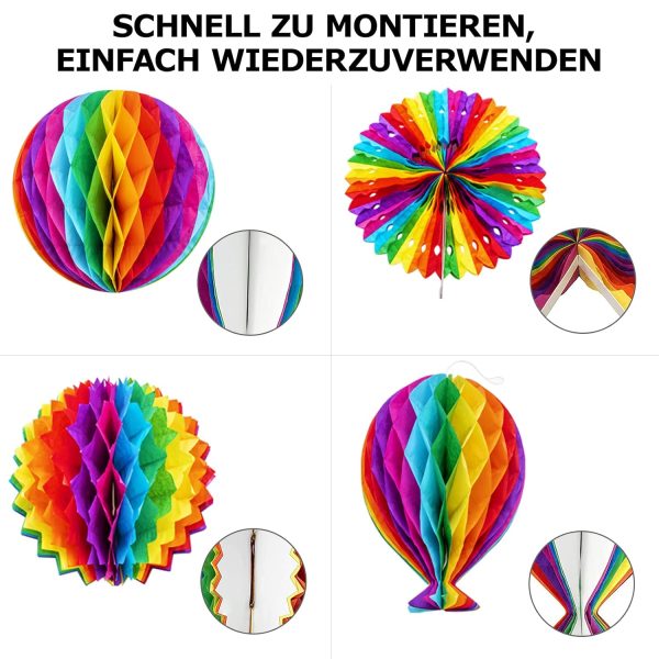 Décoration Anniversaire kit, Guirlande Fête d'anniversaire Déco Accessoires, Fanions, Boules Nid d'abeille, Banderole, Pompons Papier Coloré Decoration pour Fille Garçon Enfant
