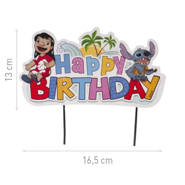 dekora - Cake Topper Stitch "Happy Birthday" - Décoration pour Gâteau d'Anniversaire Adaptée au Contact Alimentaire - Topping en Papier et Plastique pour Décorer les Gâteaux -...