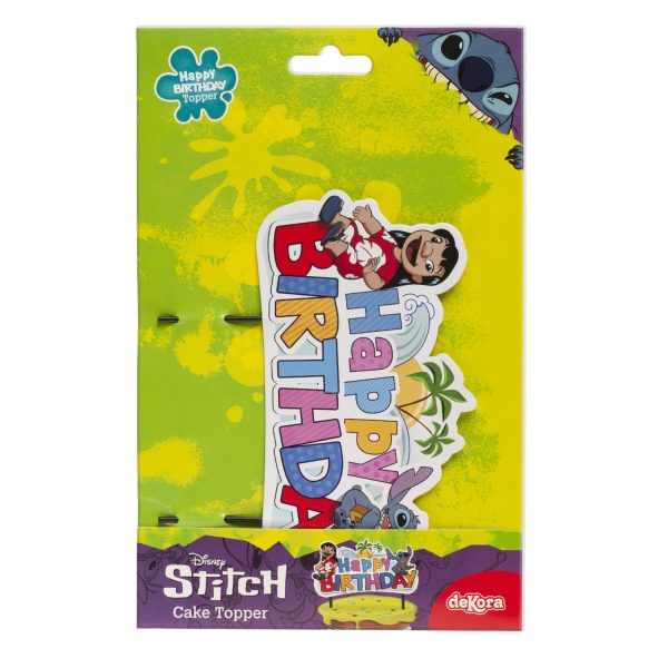 dekora - Cake Topper Stitch "Happy Birthday" - Décoration pour Gâteau d'Anniversaire Adaptée au Contact Alimentaire - Topping en Papier et Plastique pour Décorer les Gâteaux -...