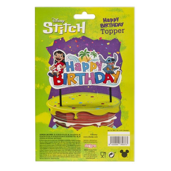dekora - Cake Topper Stitch "Happy Birthday" - Décoration pour Gâteau d'Anniversaire Adaptée au Contact Alimentaire - Topping en Papier et Plastique pour Décorer les Gâteaux -...