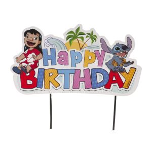 dekora - Cake Topper Stitch "Happy Birthday" - Décoration pour Gâteau d'Anniversaire Adaptée au Contact Alimentaire - Topping en Papier et Plastique pour Décorer les Gâteaux -...