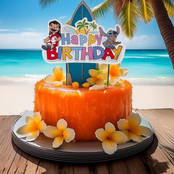 dekora - Cake Topper Stitch "Happy Birthday" - Décoration pour Gâteau d'Anniversaire Adaptée au Contact Alimentaire - Topping en Papier et Plastique pour Décorer les Gâteaux -...