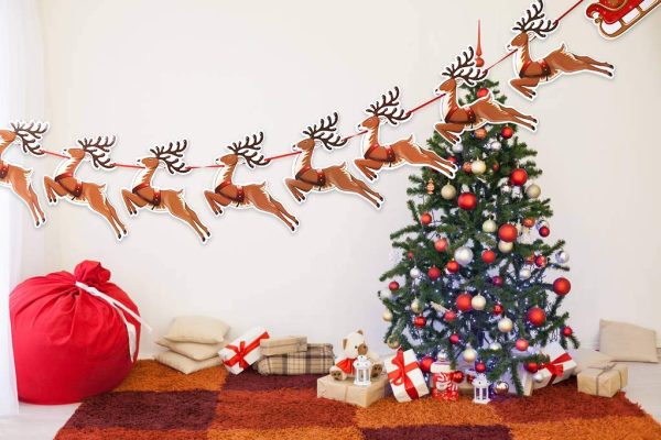 DERAYEE Banderole et Fanions de Noël, Bruant de Rennes, Bannières de Traîneau de Père Noël, Décoration pour Vitre et Maison, Party