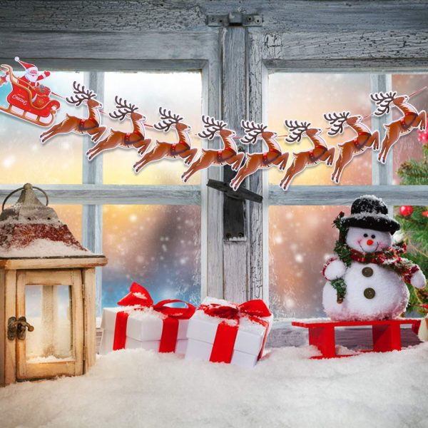 DERAYEE Banderole et Fanions de Noël, Bruant de Rennes, Bannières de Traîneau de Père Noël, Décoration pour Vitre et Maison, Party