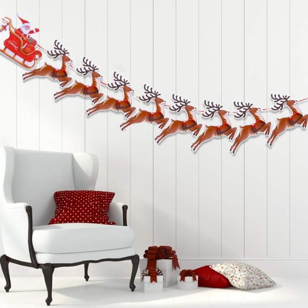 DERAYEE Banderole et Fanions de Noël, Bruant de Rennes, Bannières de Traîneau de Père Noël, Décoration pour Vitre et Maison, Party