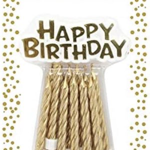 Eurowrap 26577-GC - Un Lot De 12 Bougies D'Anniversaire + 12 Porte-Bougies + Un support "Happy Birthday"- Couleur : Or - Bougies D'anniversaire, Anniversaire, Happy Birthday
