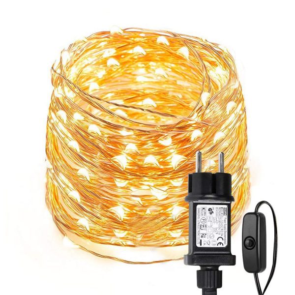 Lepro Guirlande Lumineuse 10M, 100 LED en Cuivre, Imperméable IP65, Lumière Etoilée, Blanc Chaud, pour Décoration Intérieure Extérieure, Jardin, Noël, Anniversaire, Mariage,...