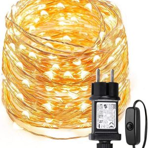 Lepro Guirlande Lumineuse 10M, 100 LED en Cuivre, Imperméable IP65, Lumière Etoilée, Blanc Chaud, pour Décoration Intérieure Extérieure, Jardin, Noël, Anniversaire, Mariage,...