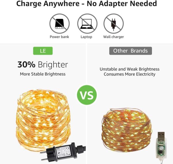 Lepro Guirlande Lumineuse 10M, 100 LED en Cuivre, Imperméable IP65, Lumière Etoilée, Blanc Chaud, pour Décoration Intérieure Extérieure, Jardin, Noël, Anniversaire, Mariage,...
