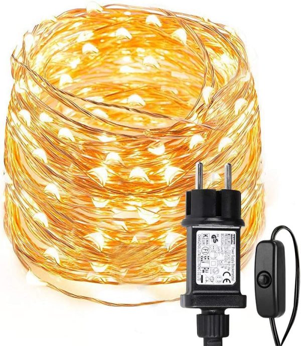 Lepro Guirlande Lumineuse 10M, 100 LED en Cuivre, Imperméable IP65, Lumière Etoilée, Blanc Chaud, pour Décoration Intérieure Extérieure, Jardin, Noël, Anniversaire, Mariage,...