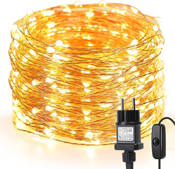 Lepro Guirlande Lumineuse 10M, 100 LED en Cuivre, Imperméable IP65, Lumière Etoilée, Blanc Chaud, pour Décoration Intérieure Extérieure, Jardin, Noël, Anniversaire, Mariage,...