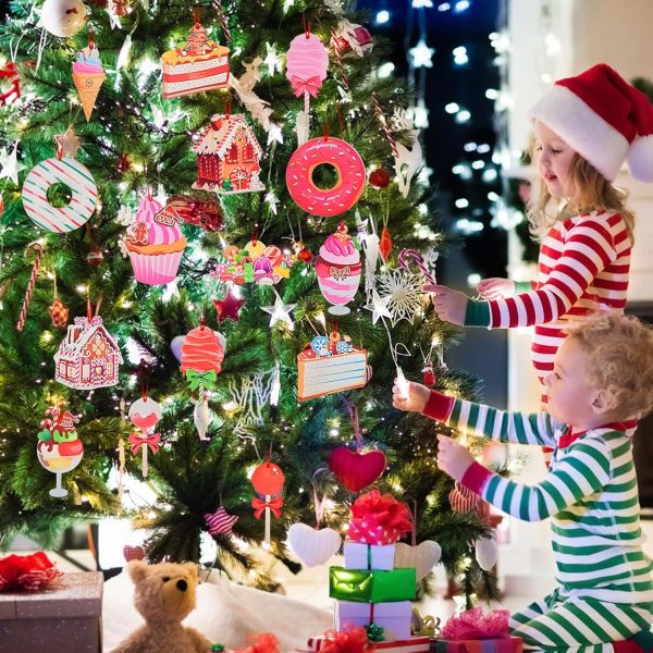 Lot de 30 pendentifs décoratifs en bois pour sapin de Noël - Décoration de sapin de Noël - Décoration de Noël - Bricolage - Pendentif en bois