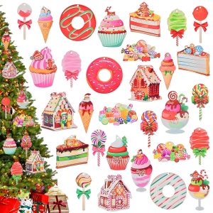 Lot de 30 pendentifs décoratifs en bois pour sapin de Noël - Décoration de sapin de Noël - Décoration de Noël - Bricolage - Pendentif en bois