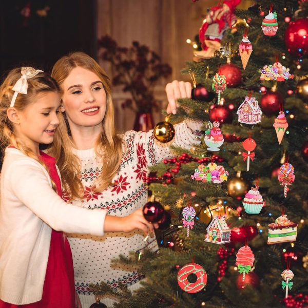 Lot de 30 pendentifs décoratifs en bois pour sapin de Noël - Décoration de sapin de Noël - Décoration de Noël - Bricolage - Pendentif en bois