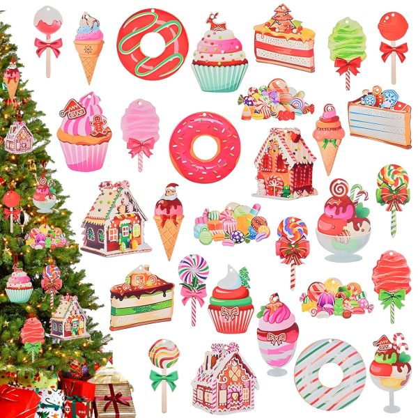 Lot de 30 pendentifs décoratifs en bois pour sapin de Noël - Décoration de sapin de Noël - Décoration de Noël - Bricolage - Pendentif en bois