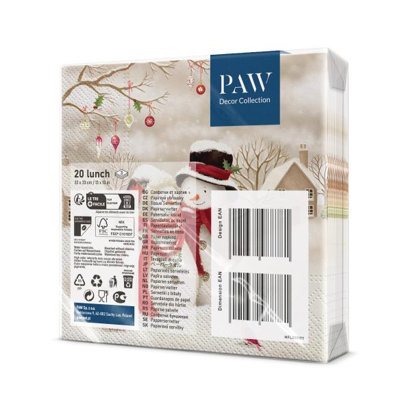 PAW - Serviette Papier - 3 Plis (33 x 33 cm) I Lot de 20 I Serviette de Table Papier avec un Motif de Noël, d'hiver et de Neige I Décoration de Table Idéale pour Noël (Snowy...