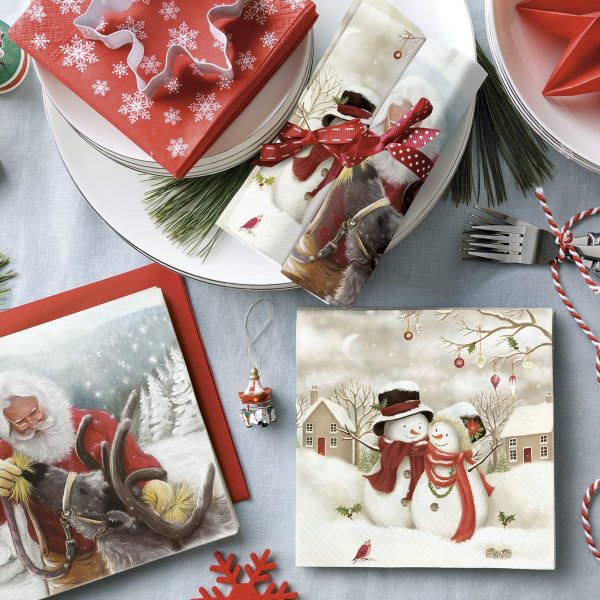 PAW - Serviette Papier - 3 Plis (33 x 33 cm) I Lot de 20 I Serviette de Table Papier avec un Motif de Noël, d'hiver et de Neige I Décoration de Table Idéale pour Noël (Snowy...