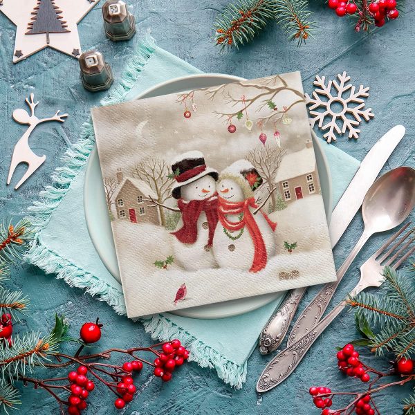 PAW - Serviette Papier - 3 Plis (33 x 33 cm) I Lot de 20 I Serviette de Table Papier avec un Motif de Noël, d'hiver et de Neige I Décoration de Table Idéale pour Noël (Snowy...
