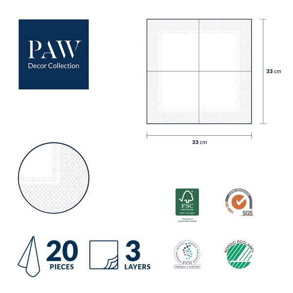 PAW - Serviette Papier - 3 Plis (33 x 33 cm) I Lot de 20 I Serviette de Table Papier avec un Motif de Noël, d'hiver et de Neige I Décoration de Table Idéale pour Noël (Snowy...