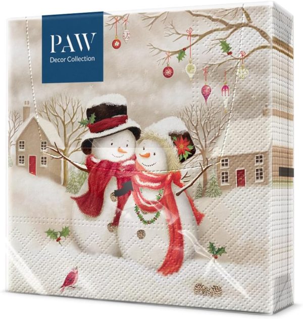 PAW - Serviette Papier - 3 Plis (33 x 33 cm) I Lot de 20 I Serviette de Table Papier avec un Motif de Noël, d'hiver et de Neige I Décoration de Table Idéale pour Noël (Snowy...