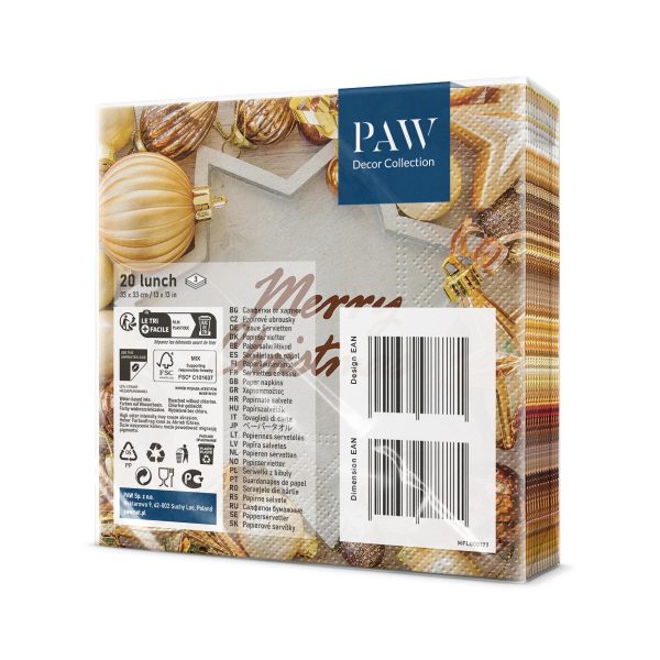 PAW - Serviette Papier - 3 Plis (33 x 33 cm) I Lot de 20 I Serviette de Table Papier avec un Motif de Noël, d'hiver et de Neige I Décoration de Table Idéale pour Noël (Snowy...