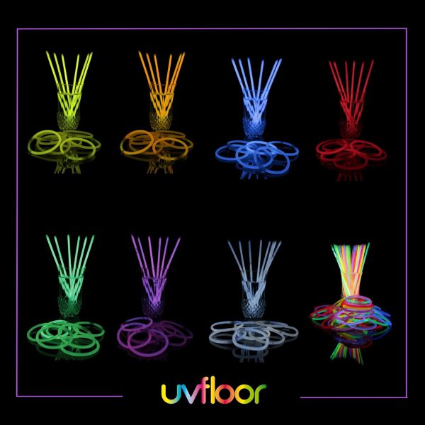 UV FLOOR - Lot De 100 Bracelets Fluorescent Lumineux + 100 Connecteurs - Qualité Premium - Accessoire Lumineux - Fluorescent - Fête - Déguisement - Mix De Couleurs Assorties