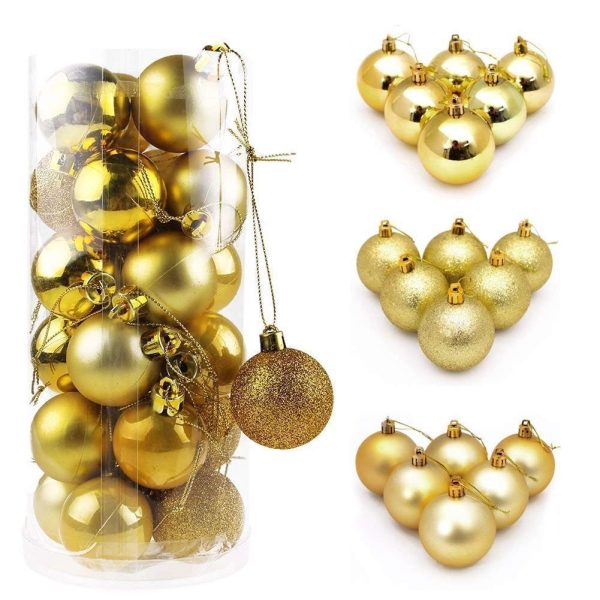 WAWJ Boules de Noël 4 cm Arbre de Noël Ornements en Plastique Brillant Décoration de Noël Incassable Boule Décoration d'arbre de (Or)