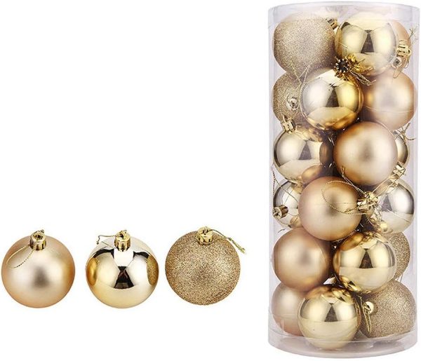 WAWJ Boules de Noël 4 cm Arbre de Noël Ornements en Plastique Brillant Décoration de Noël Incassable Boule Décoration d'arbre de (Or)