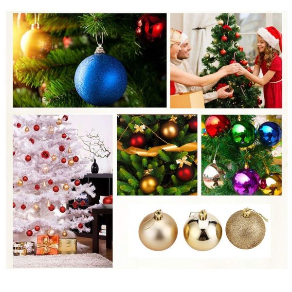 WAWJ Boules de Noël 4 cm Arbre de Noël Ornements en Plastique Brillant Décoration de Noël Incassable Boule Décoration d'arbre de (Or)