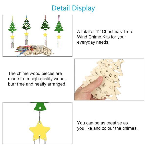 WEDNOK 12Pcs Bricolage Carillon Arbre Noël Ajouré en Bois Carillons Arbre Noël Décorations Suspendues d'hiver pour Enfants Noël Décoration Jeux Party Jardin Maison Anniversaire...