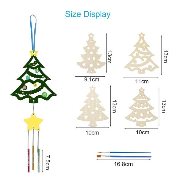 WEDNOK 12Pcs Bricolage Carillon Arbre Noël Ajouré en Bois Carillons Arbre Noël Décorations Suspendues d'hiver pour Enfants Noël Décoration Jeux Party Jardin Maison Anniversaire...