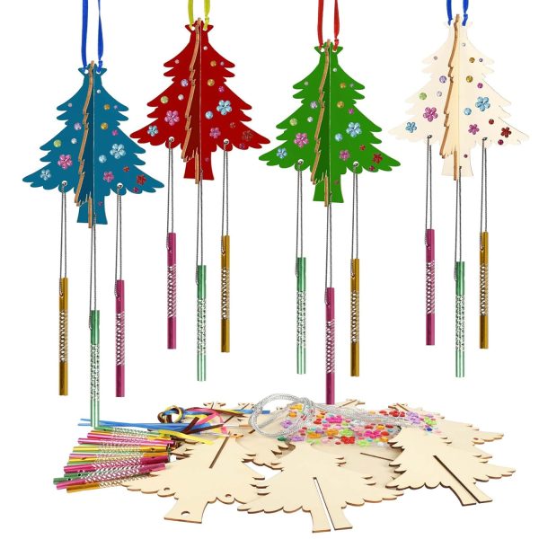 WEDNOK 12Pcs Bricolage Carillon Arbre Noël Ajouré en Bois Carillons Arbre Noël Décorations Suspendues d'hiver pour Enfants Noël Décoration Jeux Party Jardin Maison Anniversaire...